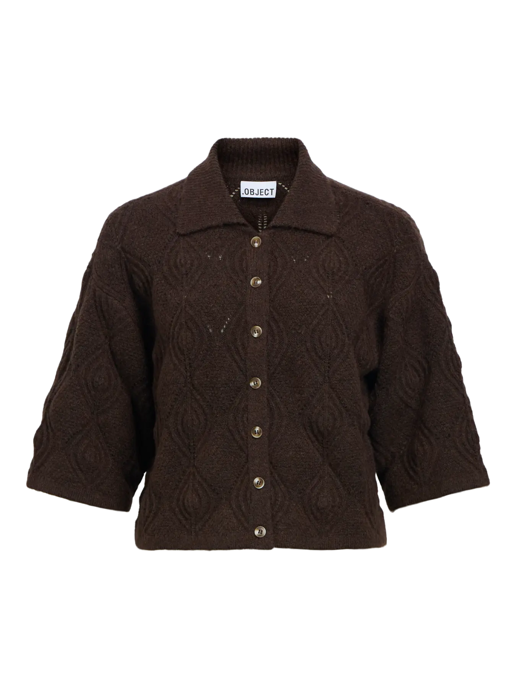Object Kaisa 3/4 Sleeve Knit Cardigan - Seal Brown Melange