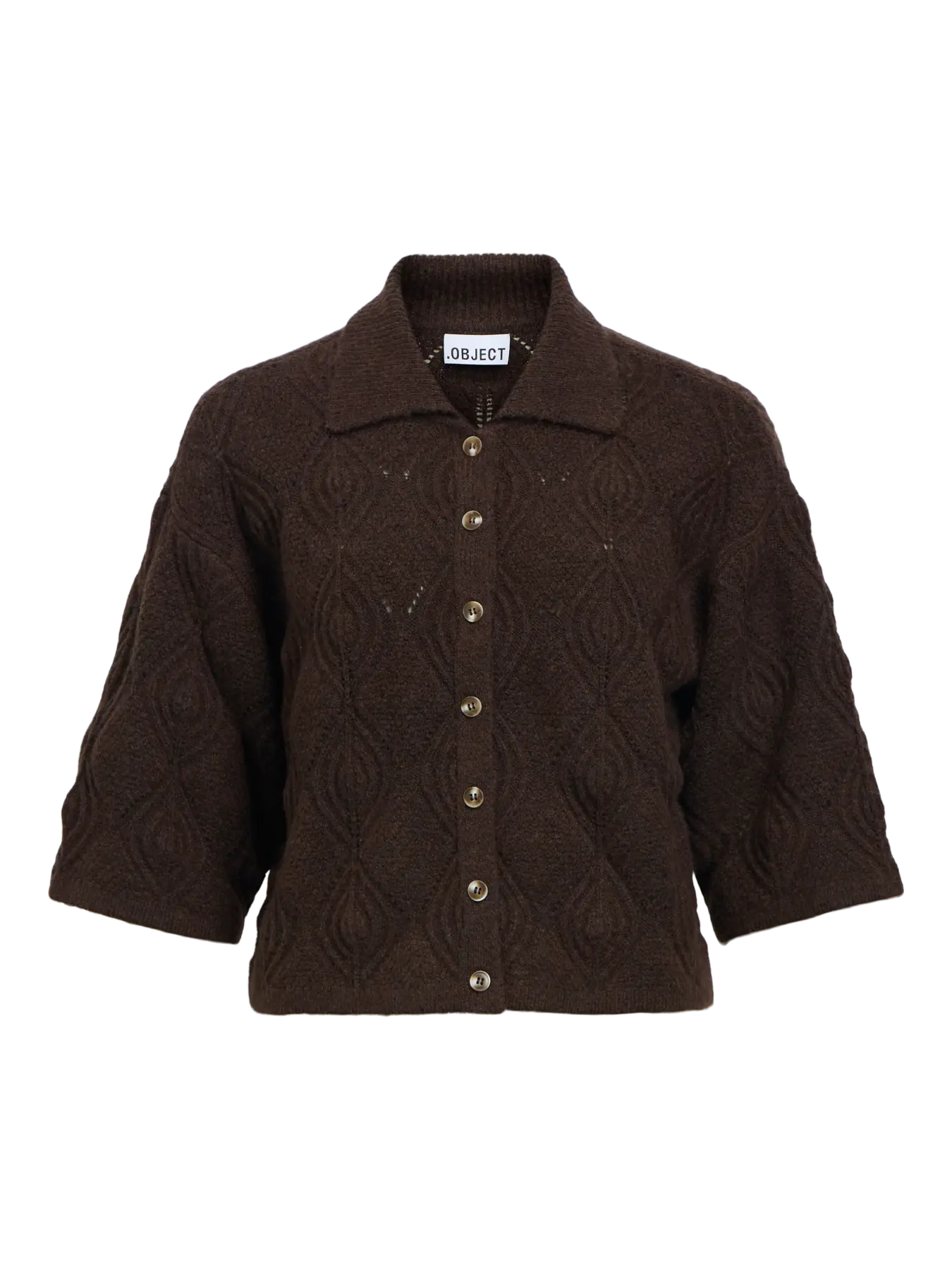 Object Kaisa 3/4 Sleeve Knit Cardigan - Seal Brown Melange