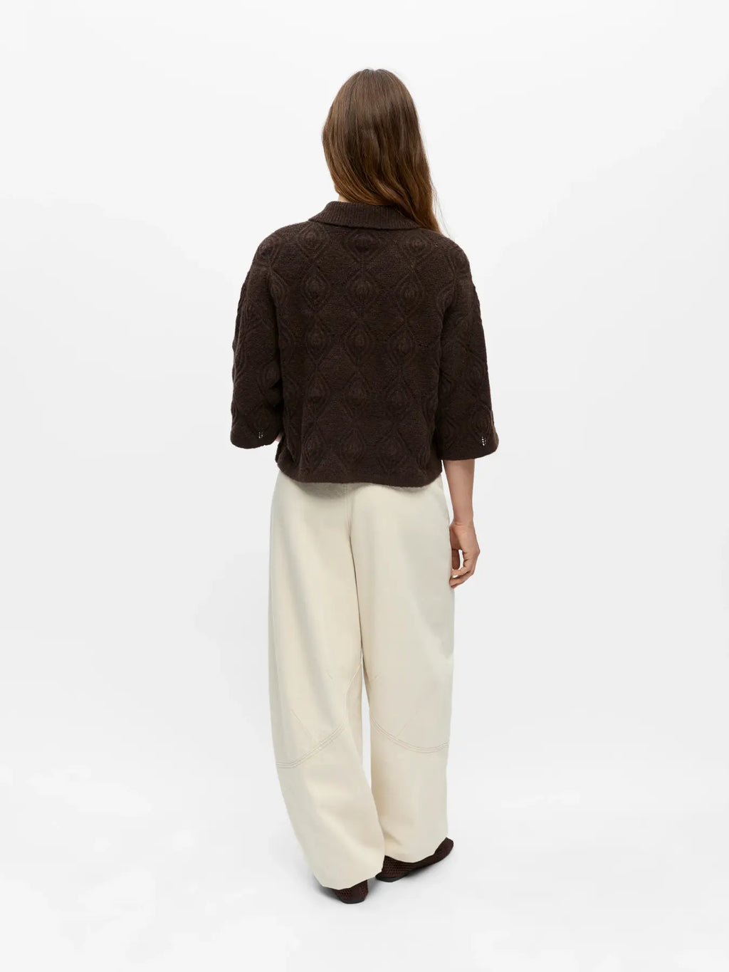 Object Kaisa 3/4 Sleeve Knit Cardigan - Seal Brown Melange
