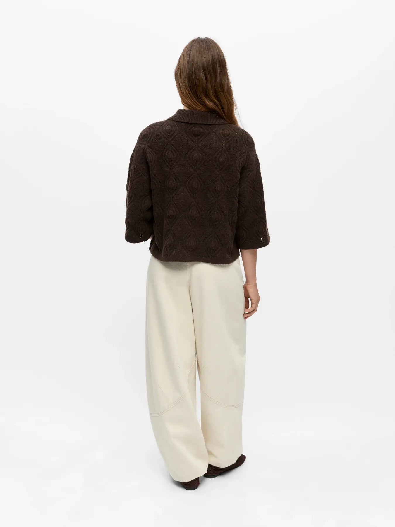 Object Kaisa 3/4 Sleeve Knit Cardigan - Seal Brown Melange