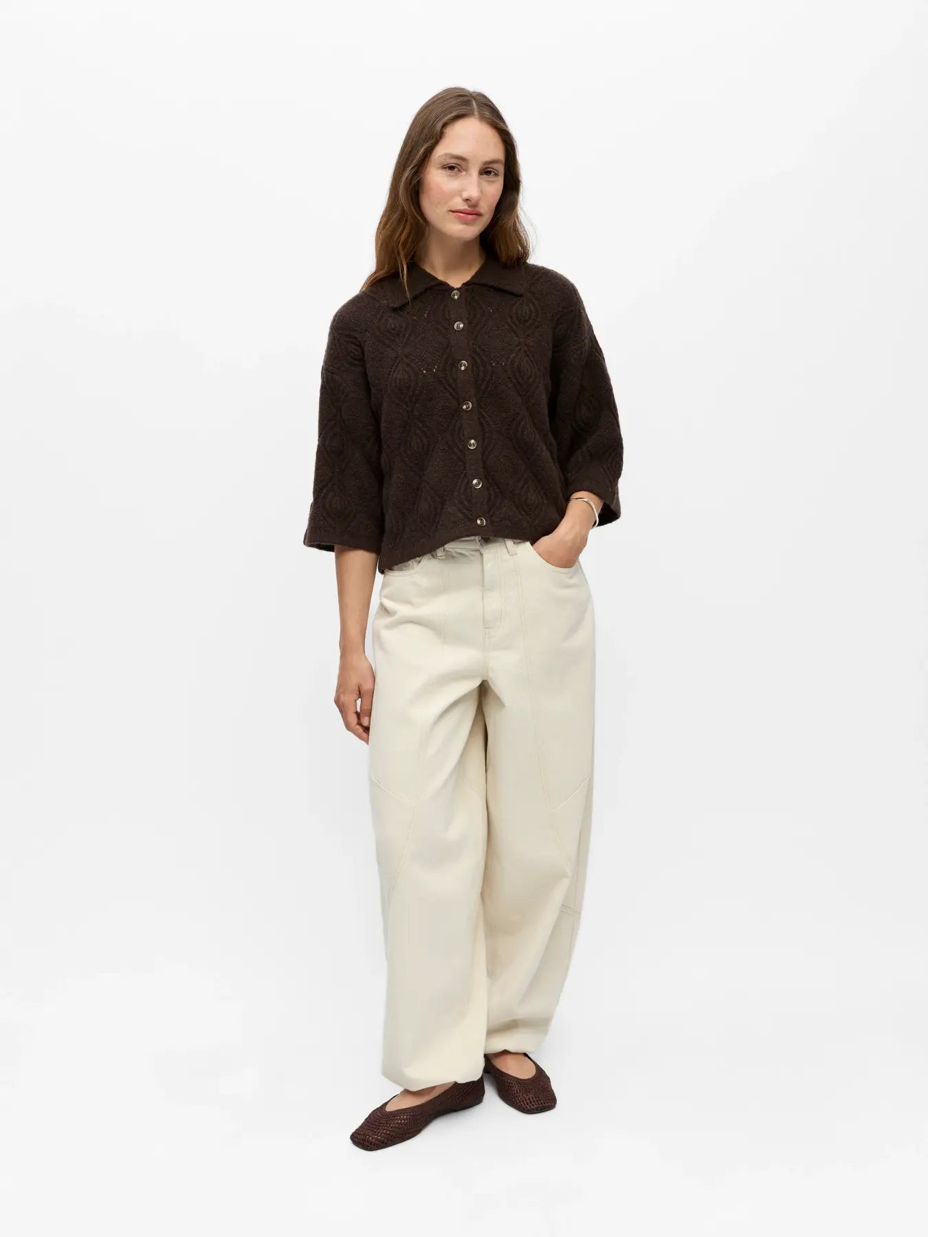 Object Kaisa 3/4 Sleeve Knit Cardigan - Seal Brown Melange