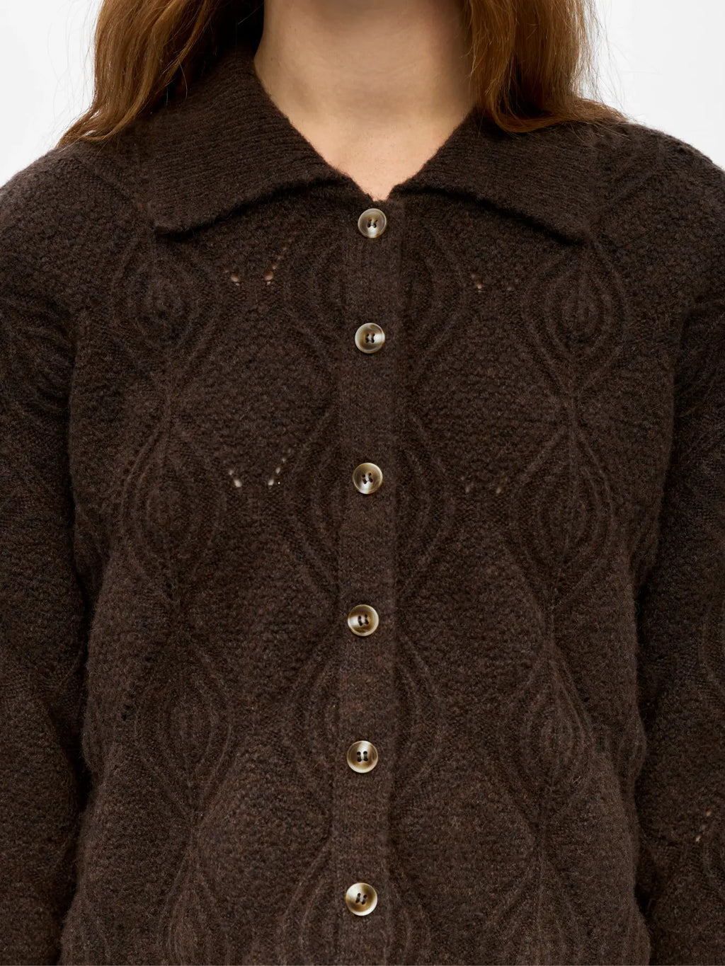Object Kaisa 3/4 Sleeve Knit Cardigan - Seal Brown Melange