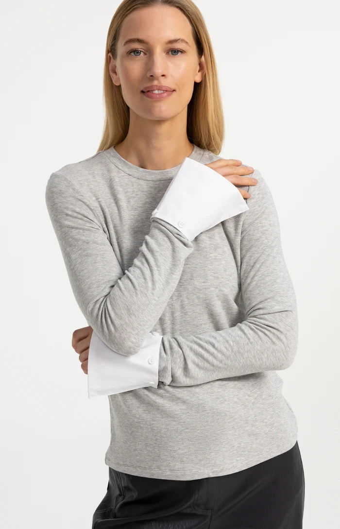 Yaya Jersey Top with Removable Cuffs - Grey Melange
