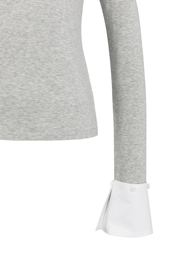 Yaya Jersey Top with Removable Cuffs - Grey Melange
