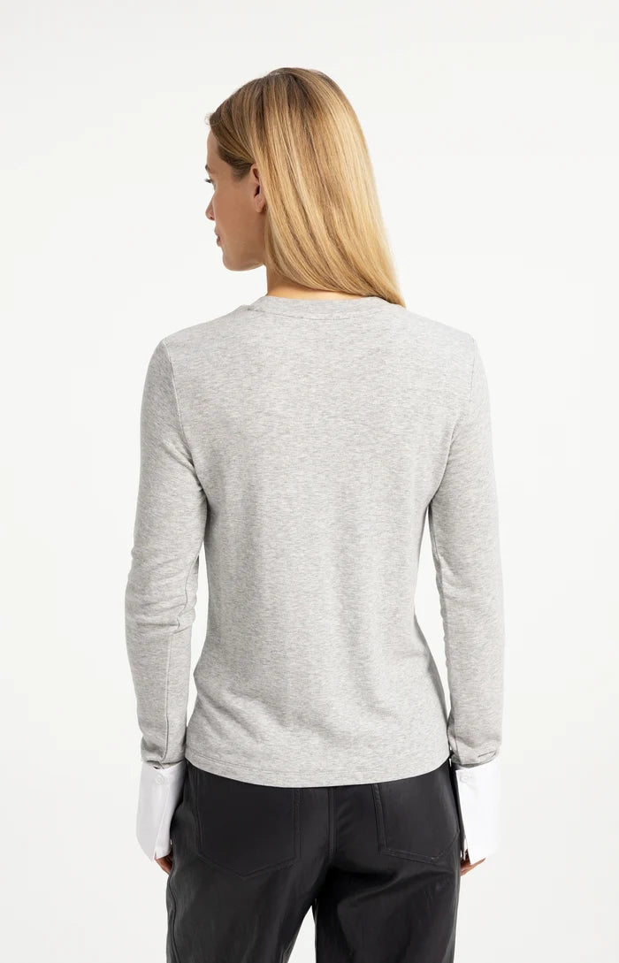 Yaya Jersey Top with Removable Cuffs - Grey Melange