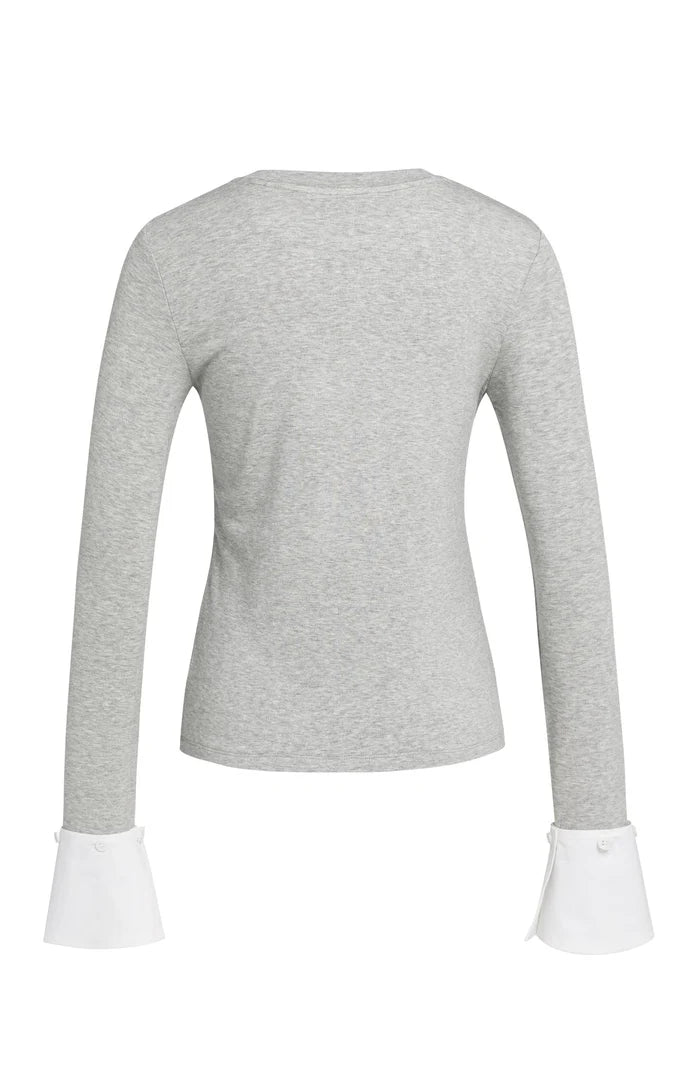 Yaya Jersey Top with Removable Cuffs - Grey Melange