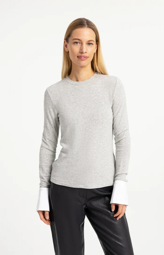 Yaya Jersey Top with Removable Cuffs - Grey Melange