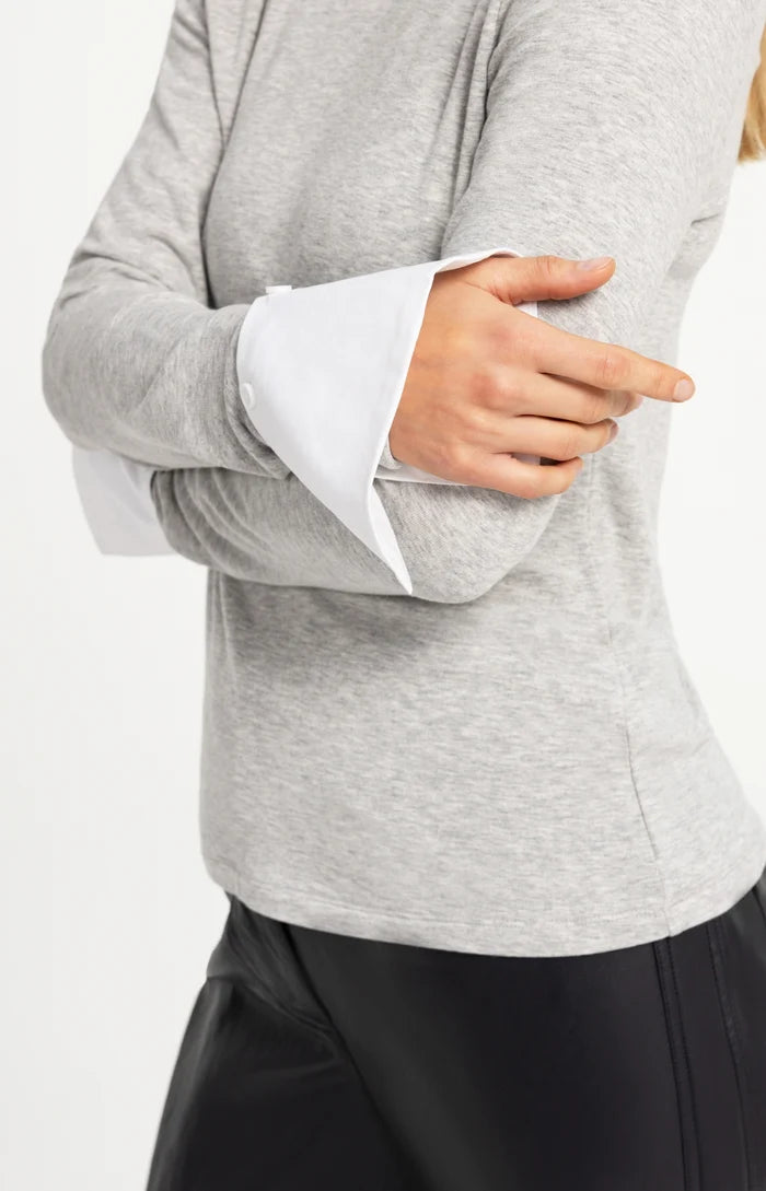 Yaya Jersey Top with Removable Cuffs - Grey Melange