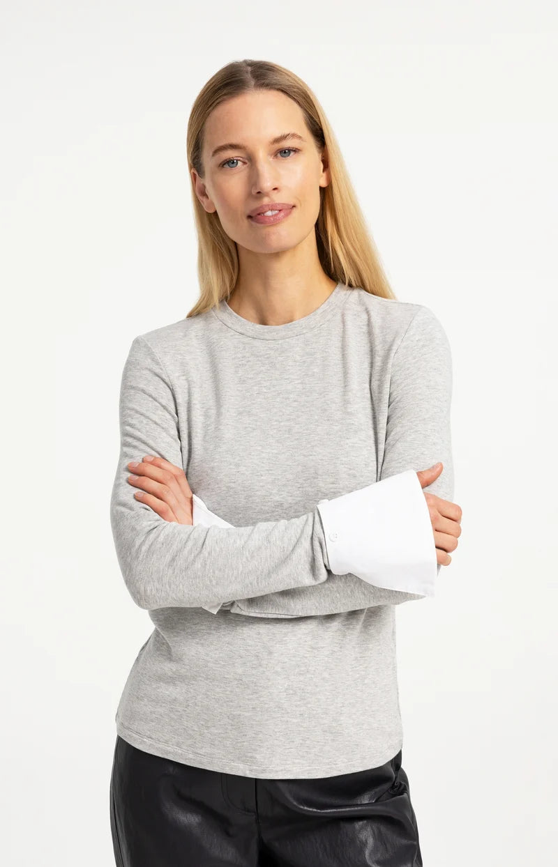 Yaya Jersey Top with Removable Cuffs - Grey Melange