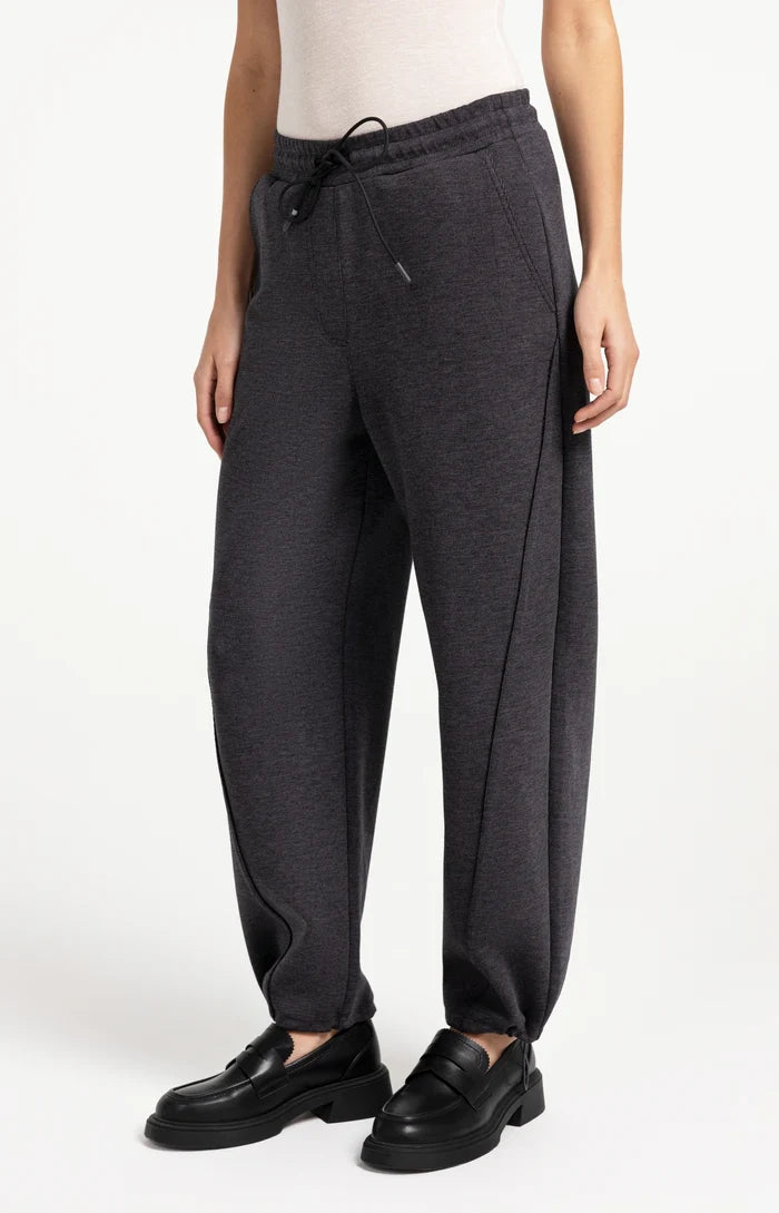 Yaya Jersey Trousers with Adjustable Hem - Hole Black Melange