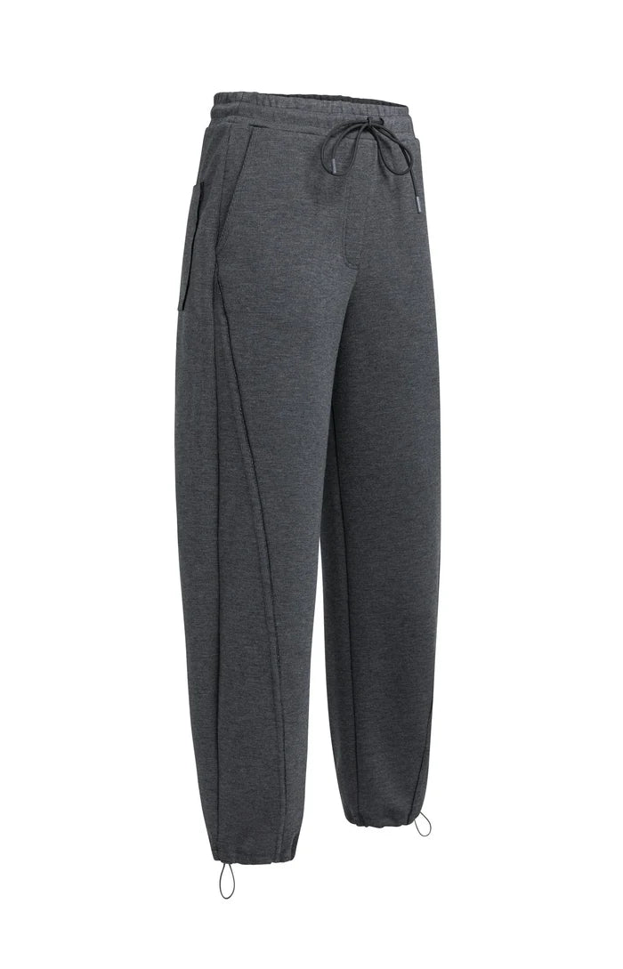 Yaya Jersey Trousers with Adjustable Hem - Hole Black Melange