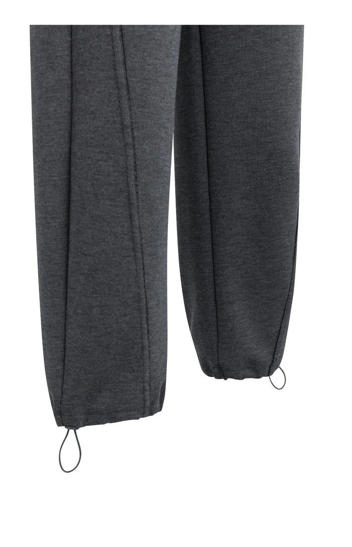 Yaya Jersey Trousers with Adjustable Hem - Hole Black Melange