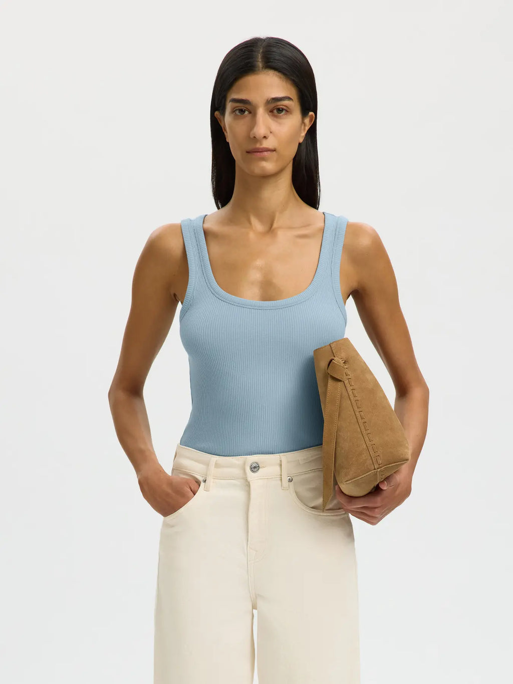 picture of Selected Anna U - Neck Tank Top - Dusty Blue - Number Two - womens - fashion - clothing - Selected Femme 1