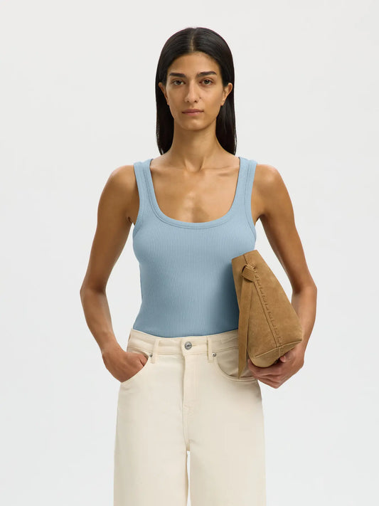 picture of Selected Anna U - Neck Tank Top - Dusty Blue - Number Two - womens - fashion - clothing - Selected Femme 1