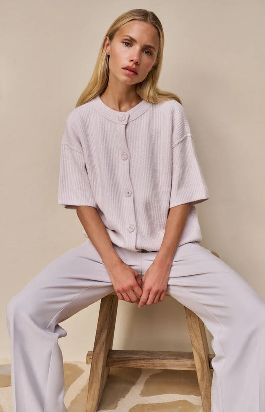 picture of Yaya Knitted Cardigan with Wide Short Sleeves & Buttons - Lilac Grey - Number Two - womens - fashion - Yaya 1