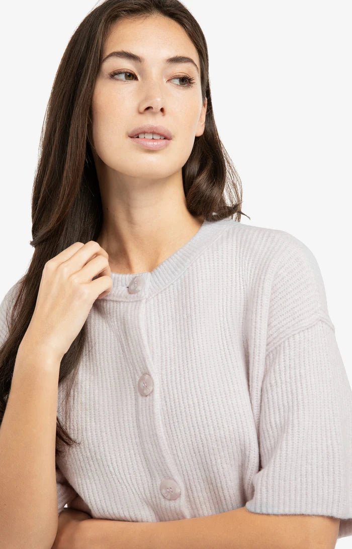 picture of Yaya Knitted Cardigan with Wide Short Sleeves & Buttons - Lilac Grey - Number Two - womens - fashion - Yaya 3