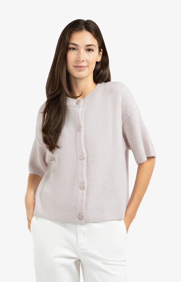 picture of Yaya Knitted Cardigan with Wide Short Sleeves & Buttons - Lilac Grey - Number Two - womens - fashion - Yaya 2