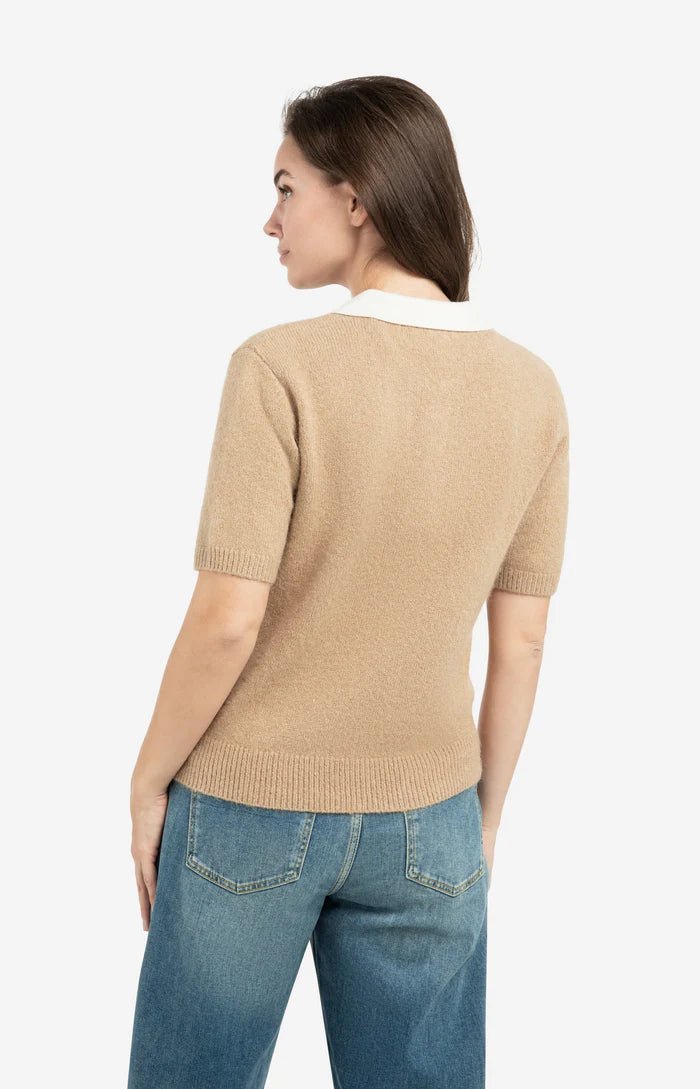 picture of Yaya Knitted Short Sleeve Sweater Contrast Collar -Khaki Green - Number Two - womens - fashion - clothing - Yaya 8