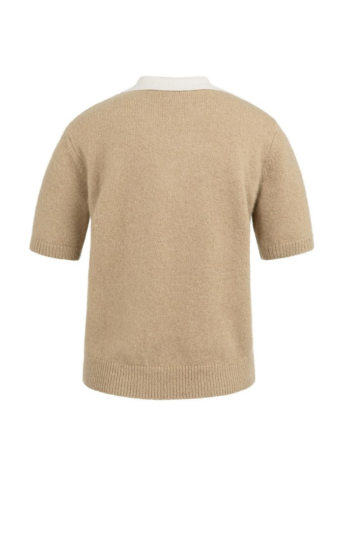 picture of Yaya Knitted Short Sleeve Sweater Contrast Collar -Khaki Green - Number Two - womens - fashion - clothing - Yaya 6