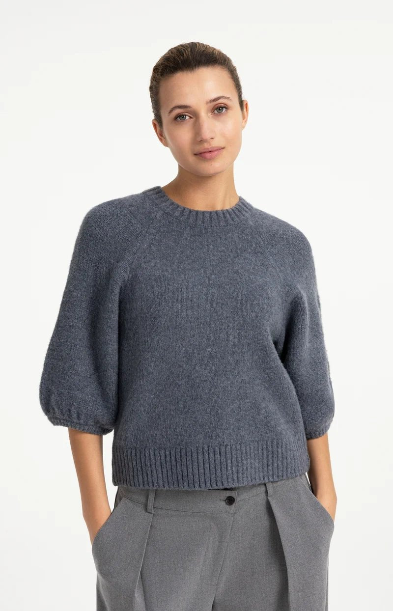 picture of Yaya Knitted Sweater With Ballon Sleeves- Artic Seal Grey Melange - Number Two - womens - fashion - clothing - Yaya 1
