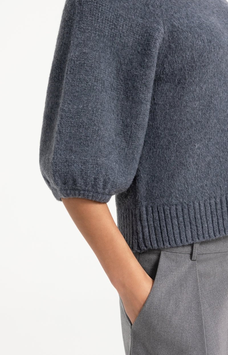 picture of Yaya Knitted Sweater With Ballon Sleeves- Artic Seal Grey Melange - Number Two - womens - fashion - clothing - Yaya 5