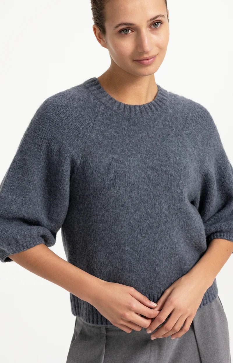 picture of Yaya Knitted Sweater With Ballon Sleeves- Artic Seal Grey Melange - Number Two - womens - fashion - clothing - Yaya 4
