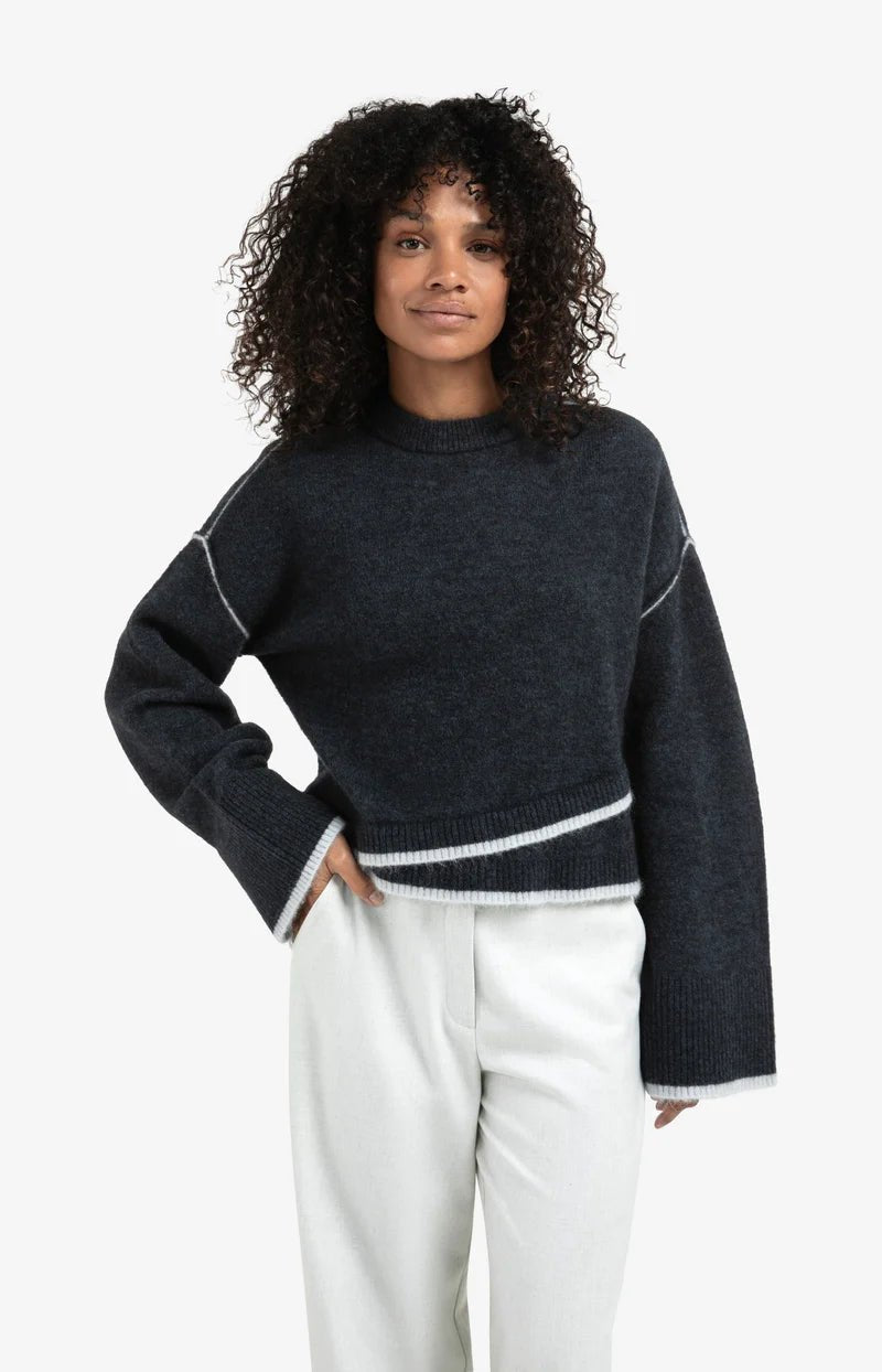 picture of Yaya Knitted Contrast Lines Sweater - Collegiate Blue Melange - Number Two - womens - fashion - clothing - Yaya 4