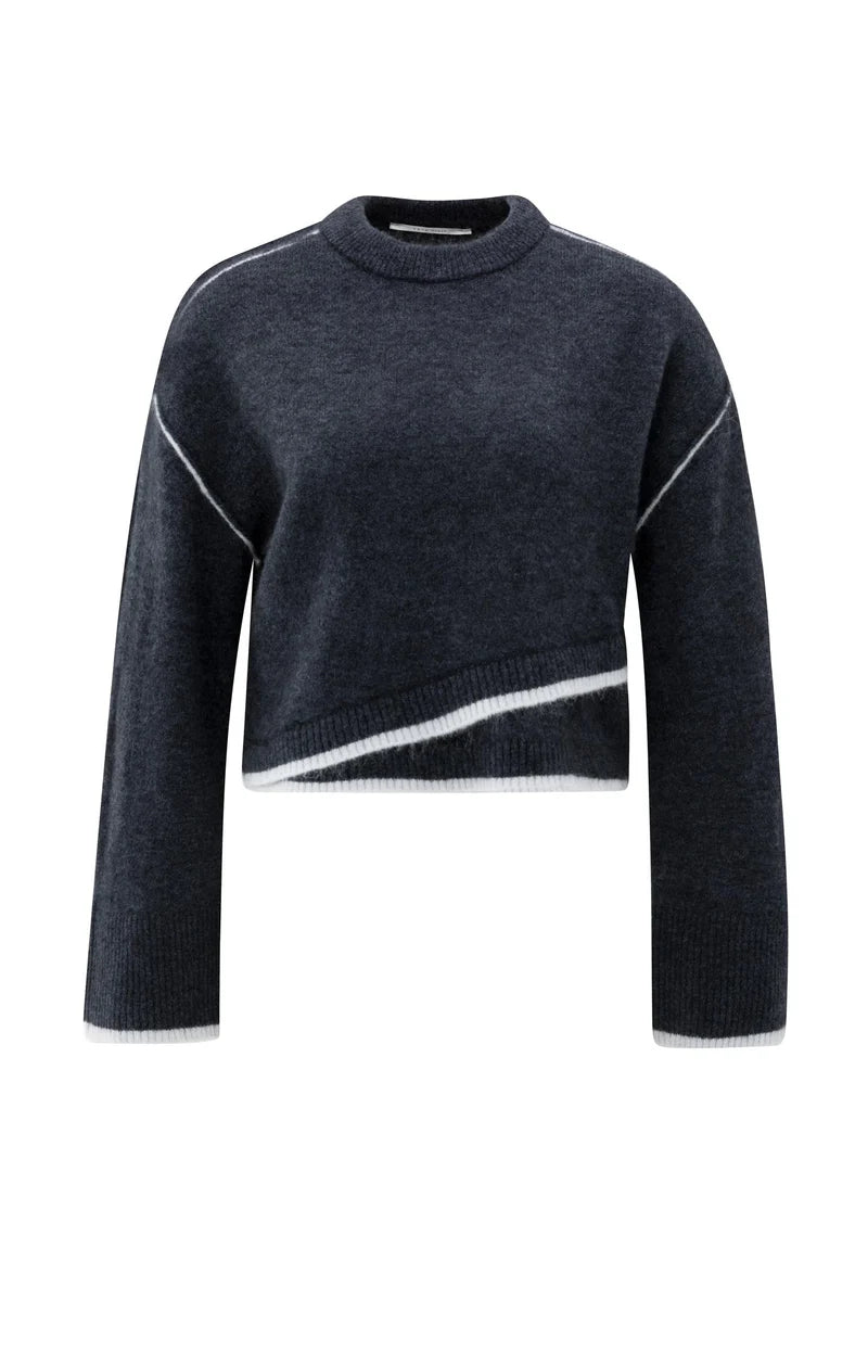 picture of Yaya Knitted Contrast Lines Sweater - Collegiate Blue Melange - Number Two - womens - fashion - clothing - Yaya 6