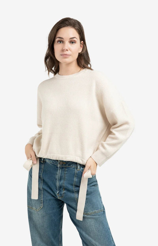 picture of Yaya Knitted Sweater Tie Details - Kit Beige Melange - Number Two - womens - fashion - clothing - Yaya 1
