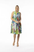 picture of Orientique Printed Cotton V Pleated Dress - Leaves Blue - Number Two - womens - fashion - clothing - Orientique 1
