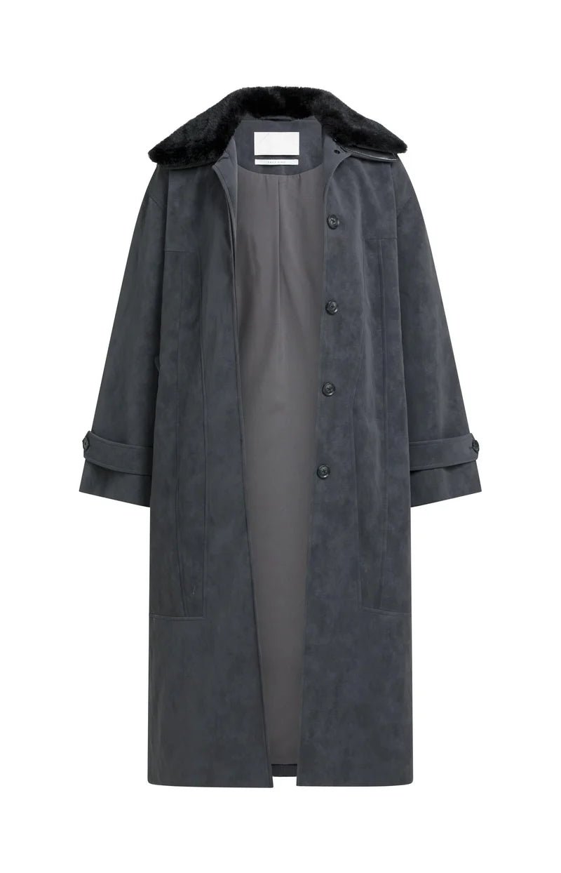 picture of Yaya Oversized Long Faux Suede Coat With Detachable Collar - Hole Black - Number Two - womens - fashion - clothing - Yaya 2