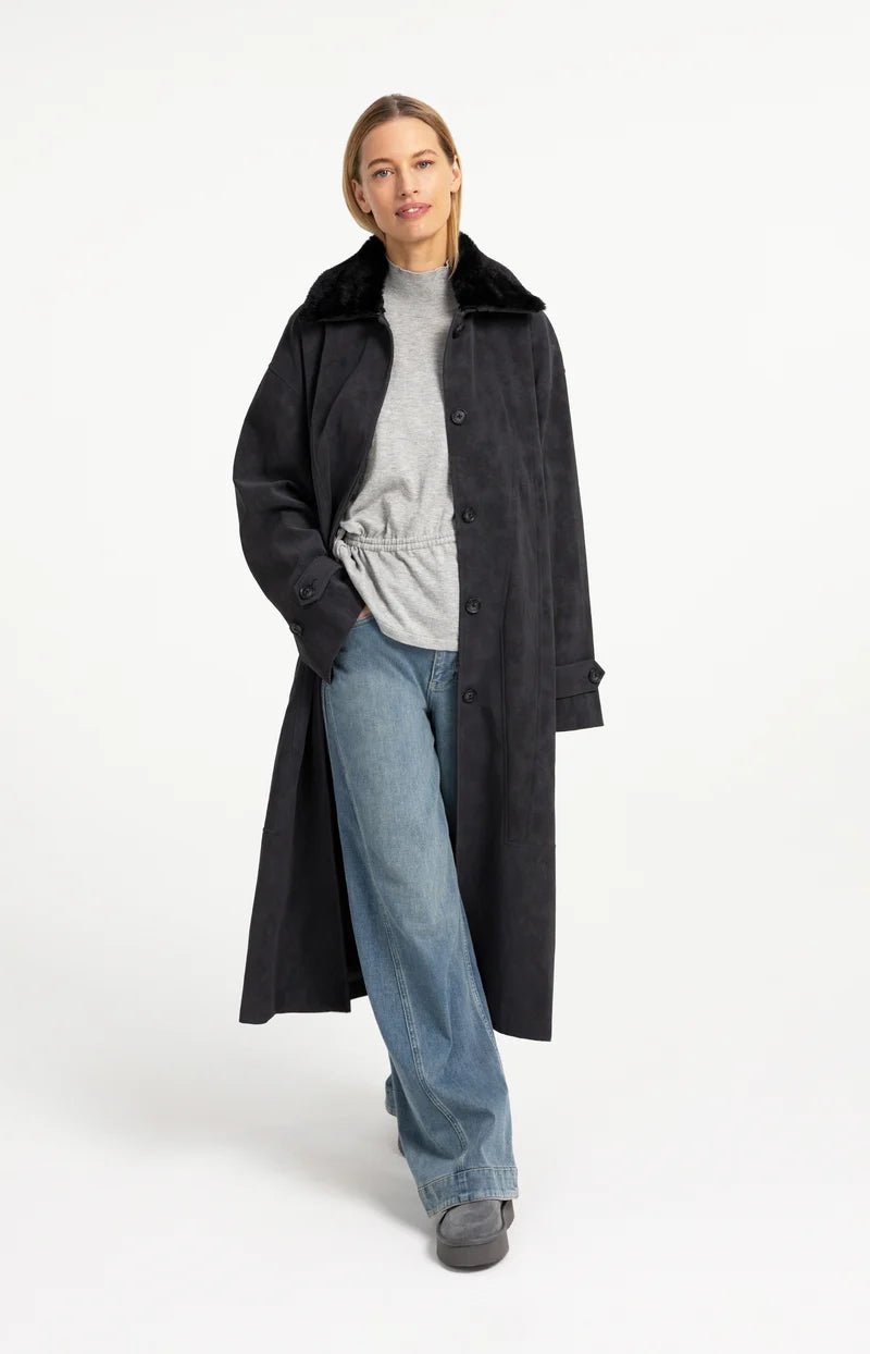 picture of Yaya Oversized Long Faux Suede Coat With Detachable Collar - Hole Black - Number Two - womens - fashion - clothing - Yaya 5