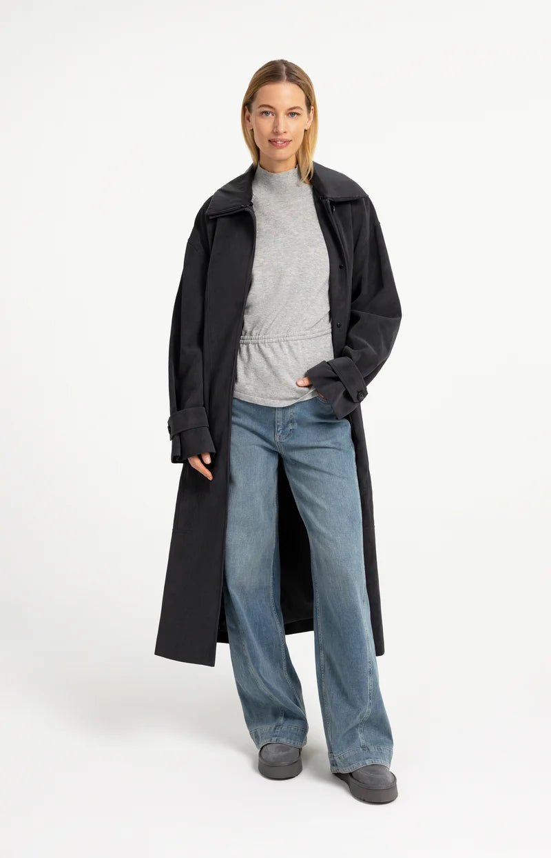 picture of Yaya Oversized Long Faux Suede Coat With Detachable Collar - Hole Black - Number Two - womens - fashion - clothing - Yaya 4