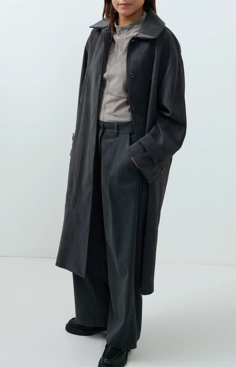 picture of Yaya Oversized Long Faux Suede Coat With Detachable Collar - Hole Black - Number Two - womens - fashion - clothing - Yaya 1