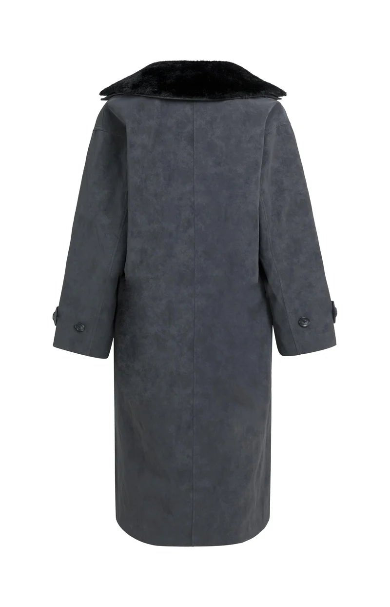 picture of Yaya Oversized Long Faux Suede Coat With Detachable Collar - Hole Black - Number Two - womens - fashion - clothing - Yaya 16