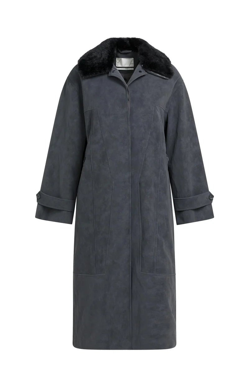 picture of Yaya Oversized Long Faux Suede Coat With Detachable Collar - Hole Black - Number Two - womens - fashion - clothing - Yaya 11
