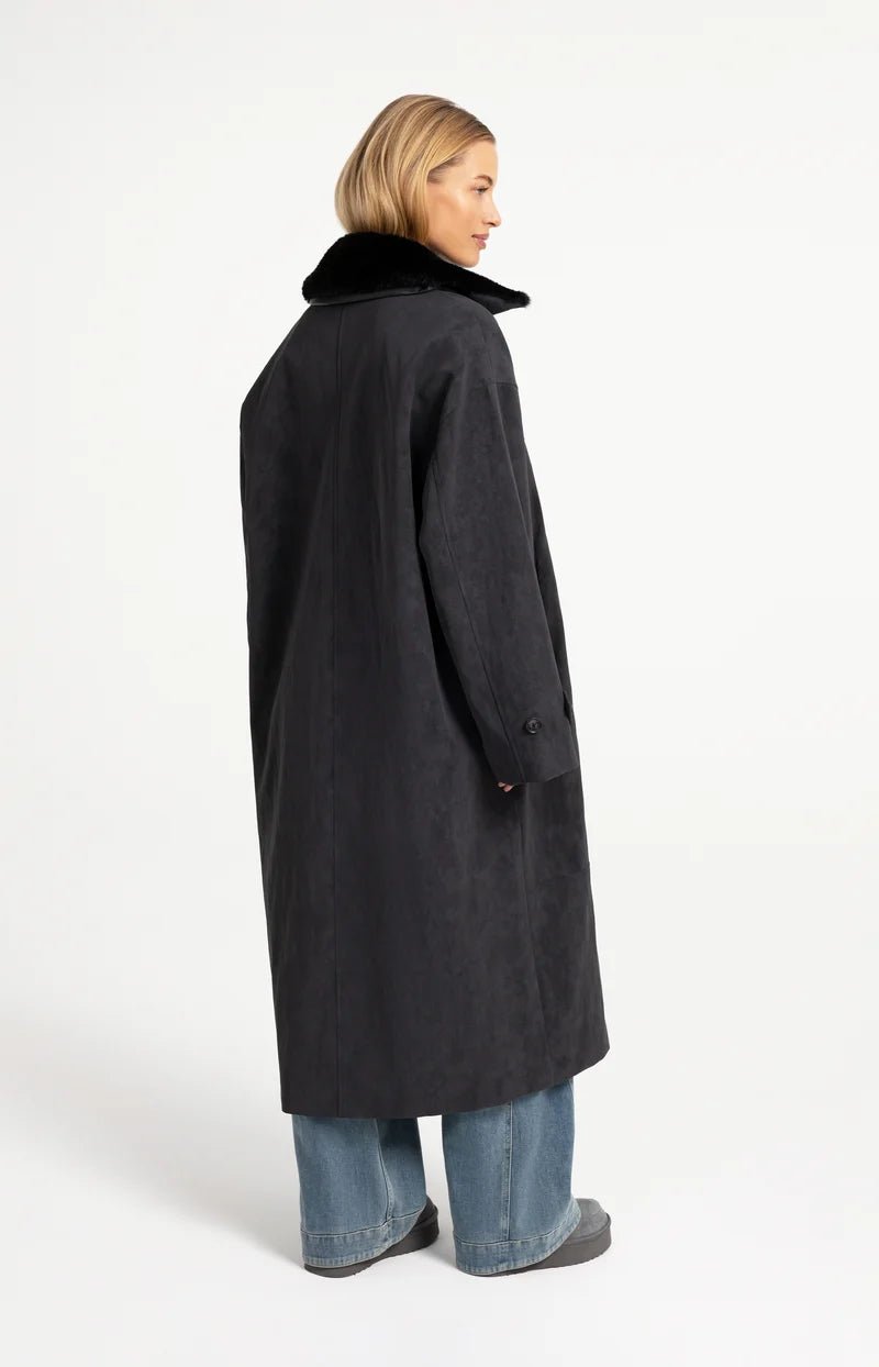 picture of Yaya Oversized Long Faux Suede Coat With Detachable Collar - Hole Black - Number Two - womens - fashion - clothing - Yaya 6