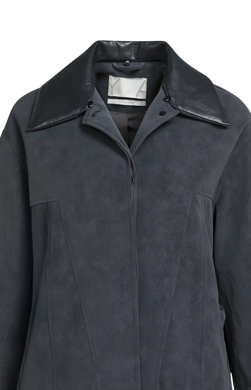 picture of Yaya Oversized Long Faux Suede Coat With Detachable Collar - Hole Black - Number Two - womens - fashion - clothing - Yaya 14