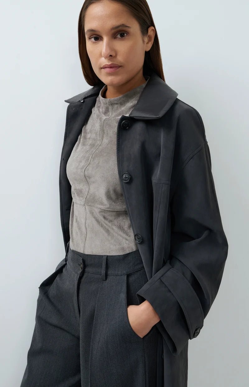picture of Yaya Oversized Long Faux Suede Coat With Detachable Collar - Hole Black - Number Two - womens - fashion - clothing - Yaya 3