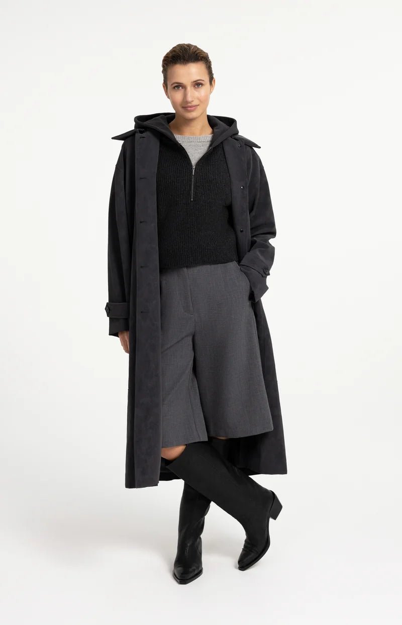 picture of Yaya Oversized Long Faux Suede Coat With Detachable Collar - Hole Black - Number Two - womens - fashion - clothing - Yaya 9