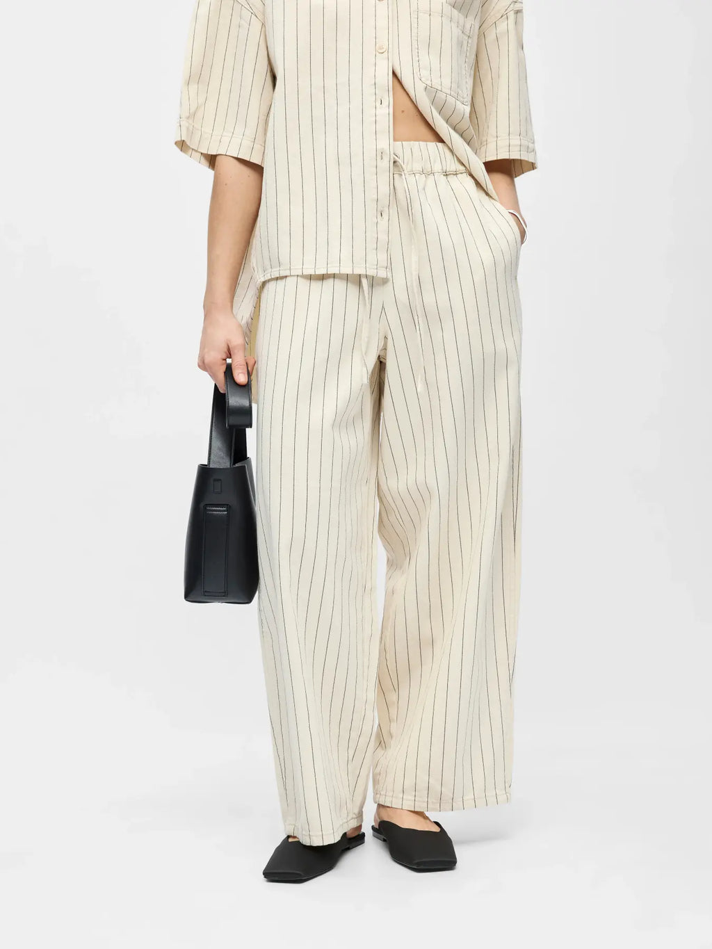 picture of Object Cally Stripe Trouser - Birch/Black - Number Two - womens - fashion - clothing - Object 1
