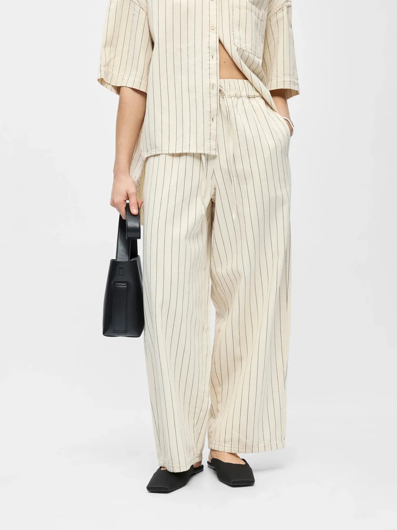 picture of Object Cally Stripe Trouser - Birch/Black - Number Two - womens - fashion - clothing - Object 1