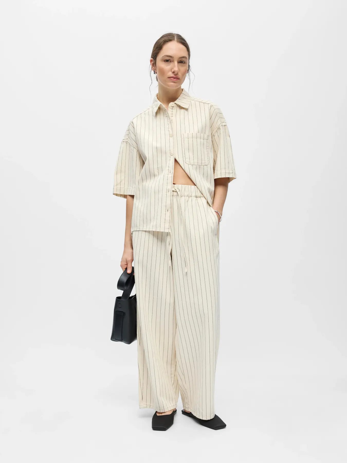 picture of Object Cally Stripe Trouser - Birch/Black - Number Two - womens - fashion - clothing - Object 3