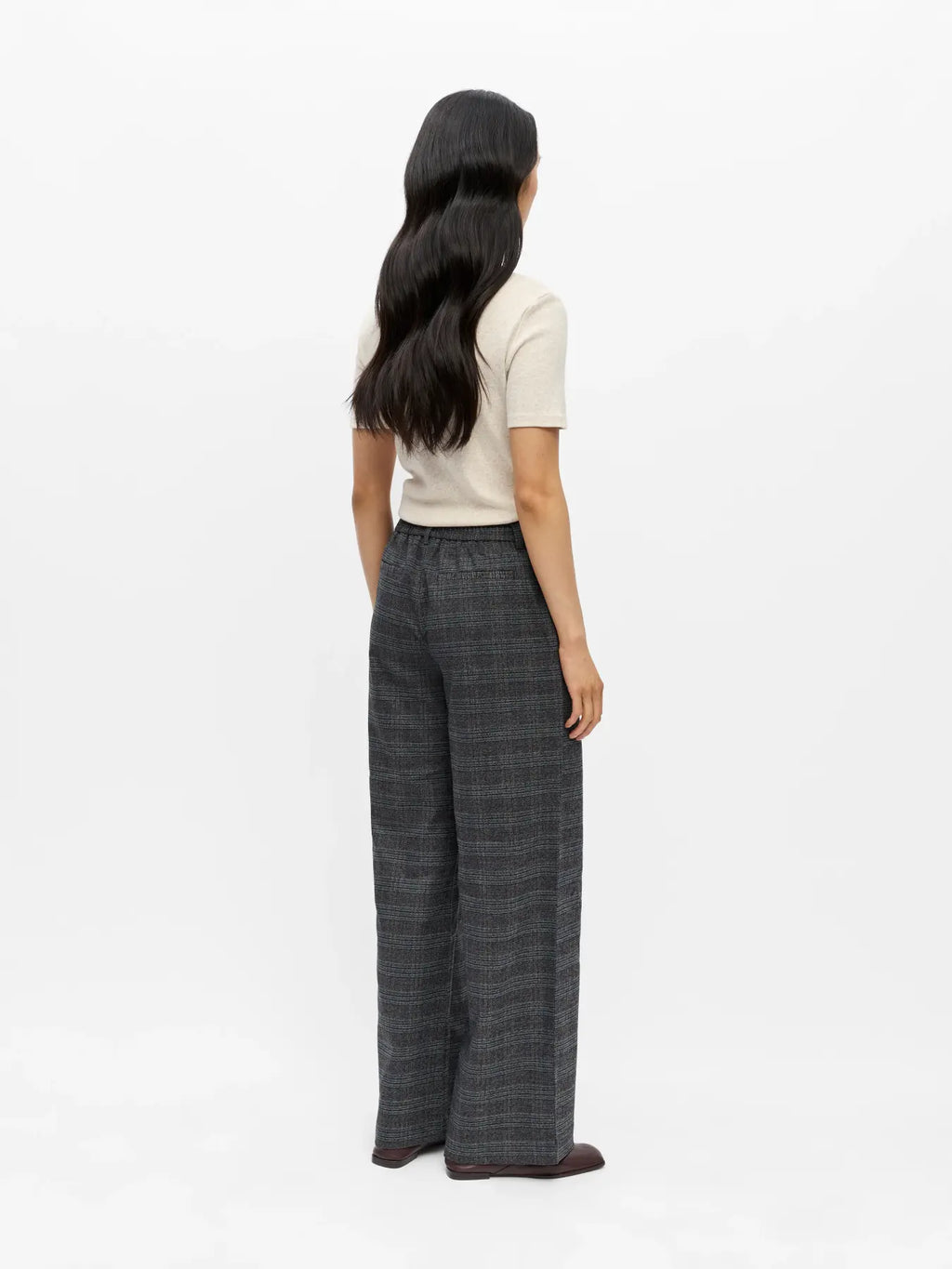 Object Lisa Wide Trouser - Check Dark Grey Melange/Blue Brown