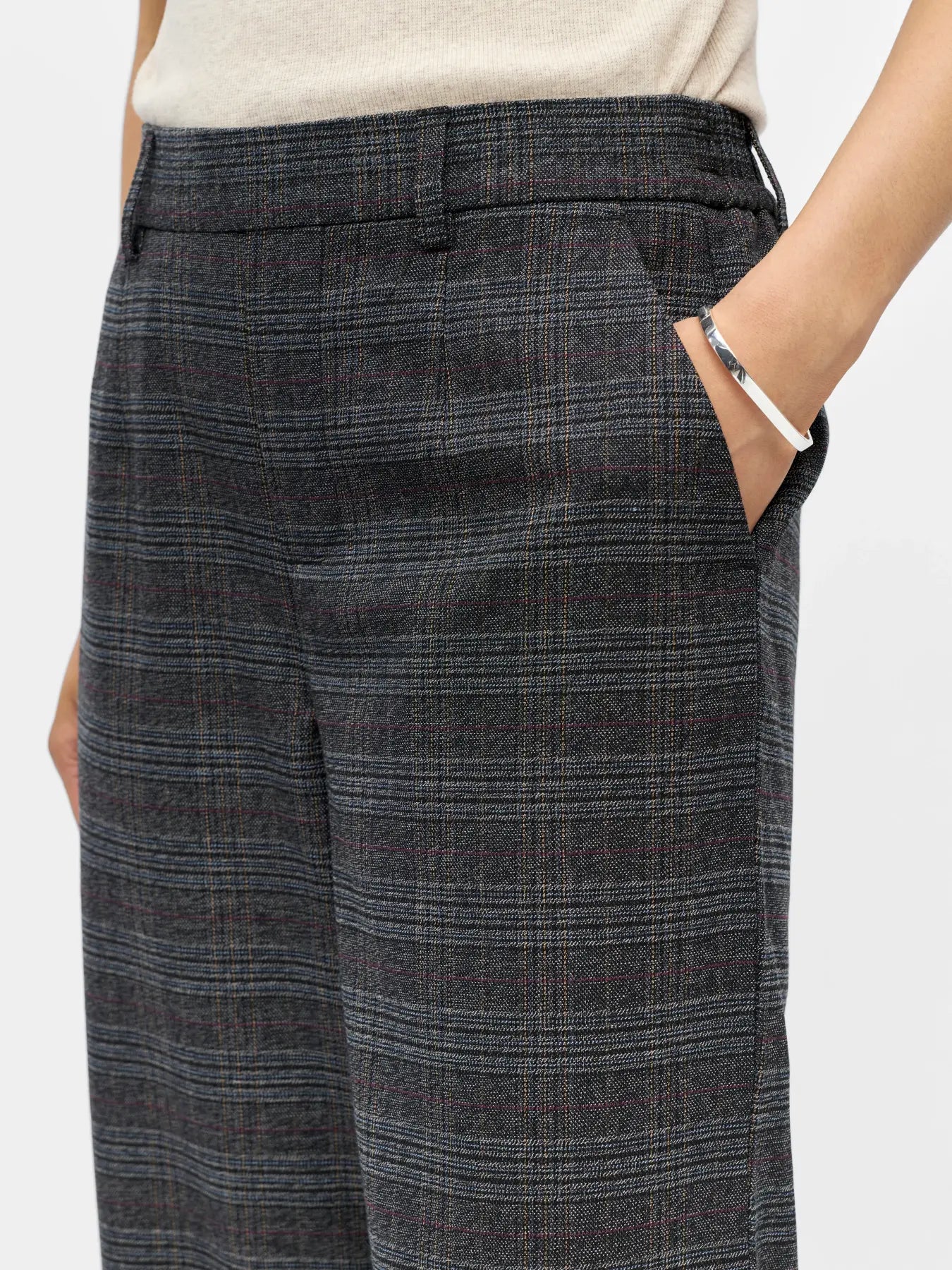 Object Lisa Wide Trouser - Check Dark Grey Melange/Blue Brown