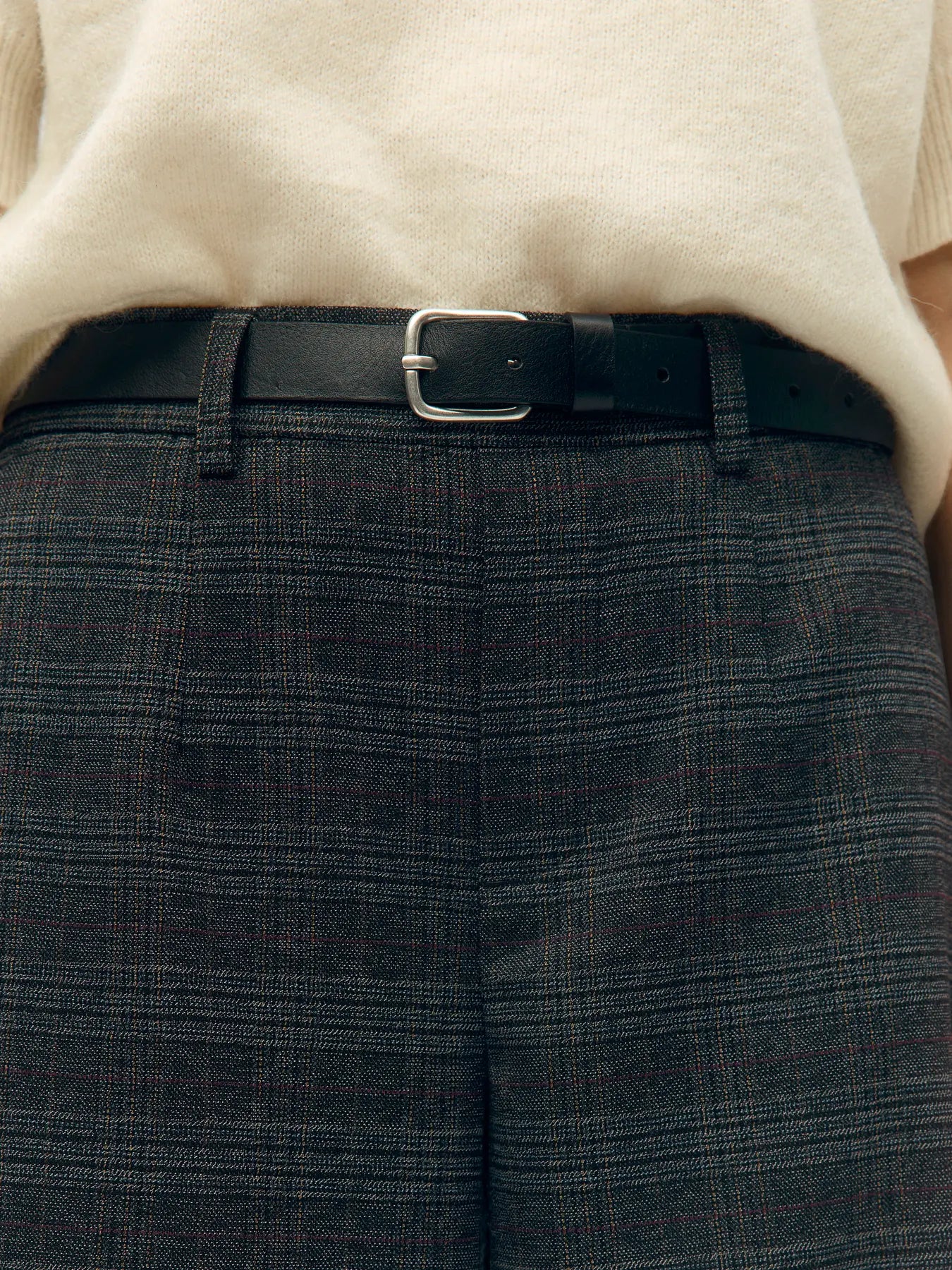 Object Lisa Wide Trouser - Check Dark Grey Melange/Blue Brown