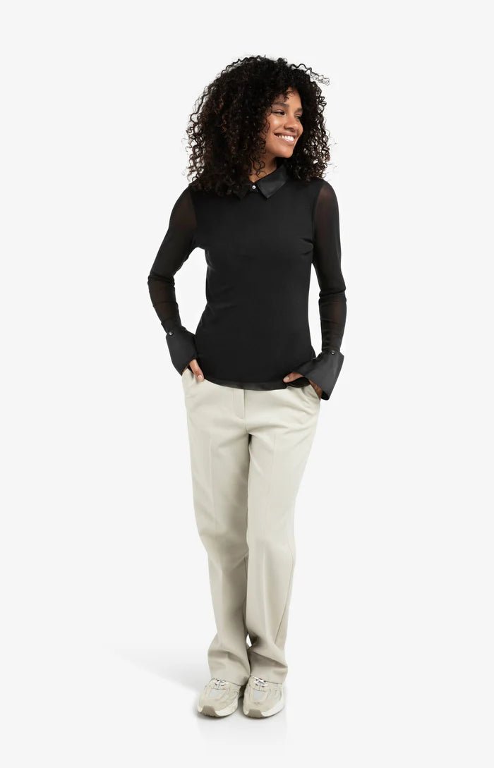 picture of Yaya Mesh Top with Removable Cuffs/Collar - Black - Number Two - womens - fashion - clothing - Yaya 4