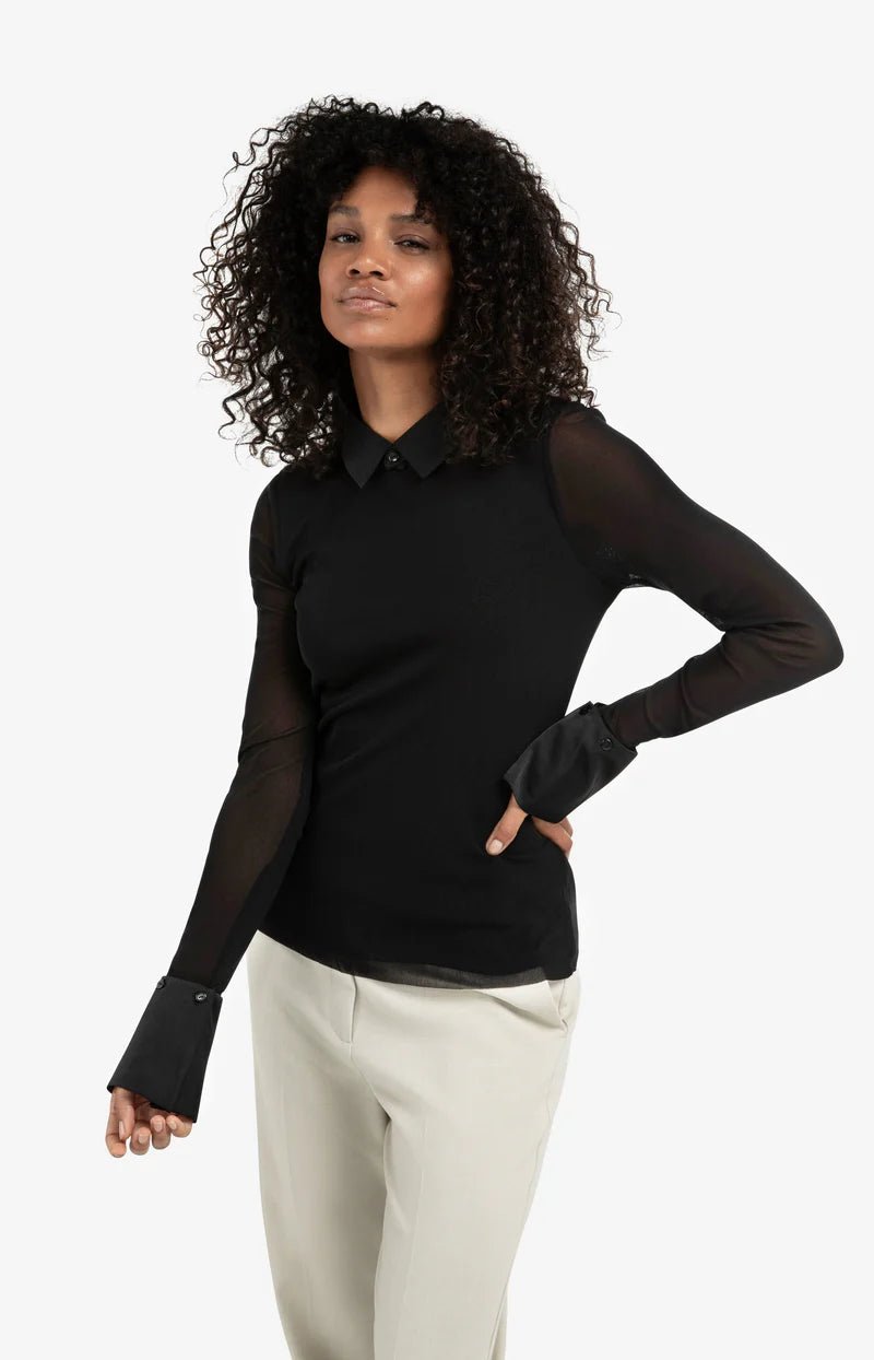 picture of Yaya Mesh Top with Removable Cuffs/Collar - Black - Number Two - womens - fashion - clothing - Yaya 1