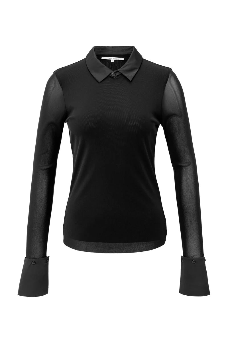 picture of Yaya Mesh Top with Removable Cuffs/Collar - Black - Number Two - womens - fashion - clothing - Yaya 8
