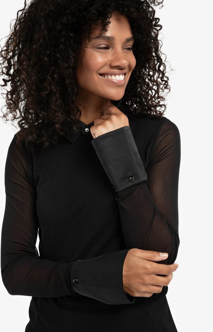 picture of Yaya Mesh Top with Removable Cuffs/Collar - Black - Number Two - womens - fashion - clothing - Yaya 5